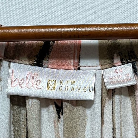 BELLE by KIM GRAVEL Tie-Dye Watercolor 4X Tunic Flowy Blouse Smocked Cuff Sleeve - Picture 7 of 14